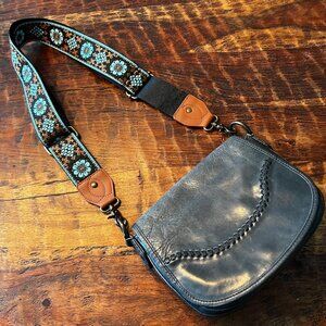 Frye Navy and Tan Leather Shoulder Bag